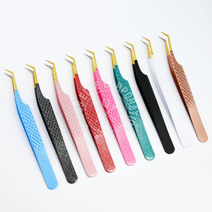 New Style 45 Degree Tip Tweezers Stainless Steel Fiber Tip Boot Volume Lash Tweezers for Eyelash Extension Custom logo - Product Image 1