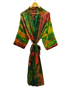 Ropa de baño Albornoz de seda suave Bata multicolor Ropa de noche Bata India Vintage Seda reciclada Sari Kimono, - Product Image 4