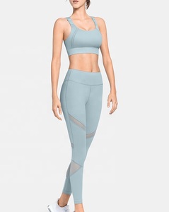 Women's Active Wear Set Fitness Yoga Sport Bra and High <b>Waist</b> Workout Leggings Solid Pattern Long <b>Tops</b> - Product Image 1