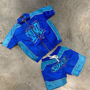 Pantalones cortos de carga con cremallera de dos piezas con impresión personalizada y chaqueta de manga corta conjuntos de pantalones cortos cortavientos de nailon y poliéster conjunto de chándal para hombre - Product Image 3