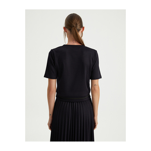 Camiseta de manga corta para mujer con detalle de rayas, mezcla de viscosa, muy colorida, informal, para uso diario - Product Image 5
