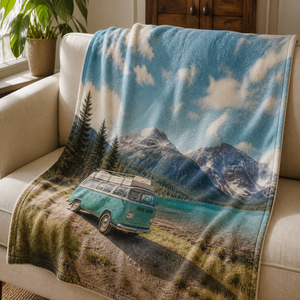 Custom Printed <b>Throw</b> Blanket Personalized Camper Van Travel Gift Sublimation Flannel Fleece Polyester - Product Image 1