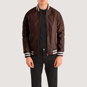 Pascal Genuine <b>Sheepskin</b> Leather Varsity <b>Jacket</b> Maroon High Quality College Casual Water Proof XS for Autumn Heating Clothes - Product Image 1
