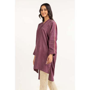 Camisa de Mujer de Algodón Morado Bordada con Patrón Floral 3D y Cuadros, Tejido de Lino, Talla Única XL, Corte Holgado y Largo, Ropa de Oficina - Product Image 4