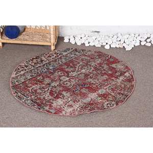 พรมตุรกีวินเทจคลาสสิกสีเบจสีแดง3.2 x 3.1ft ขนแกะพื้นที่ขนาดใหญ่แผ่นรองหลังสำหรับวัยรุ่นพรมห้องโถงสี่เหลี่ยมผืนผ้า - Product Image 1