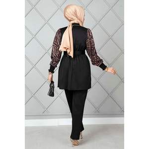 Zebra Pattern Sleeve Traje De 2 Piezas Negro-Visón - Product Image 2