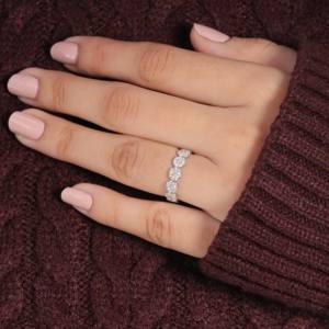 Wholesale Women's S925 Silver CZ Moissanite Paved <b>Disc</b> Half Eternity Stack Band Ring 14/18K <b>Gold</b> Plated Vermeil IGI Certified - Product Image 3