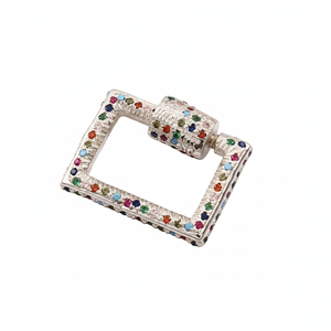 925 Sterling <b>Silver</b> Multi-Color CZ Carabiner Rectangular Shape Lock <b>Charms</b> Nickel-Free Lead-Free Gold/<b>Silver</b>/Rhodium Plated for - Product Image 2