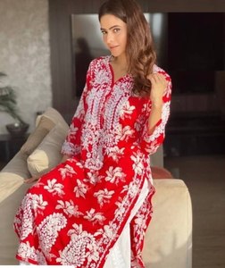DESIGNER PARTY WEAR NUHA MULMUL STRAIGHT <b>KURTI</b> - Product Image 3
