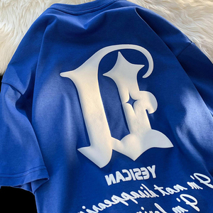 Camiseta gráfica 100% algodón liso de gran tamaño camisetas de ajuste holgado estampado de peso pesado personalizado 3D espuma Puff estampado camiseta para hombres - Product Image 5