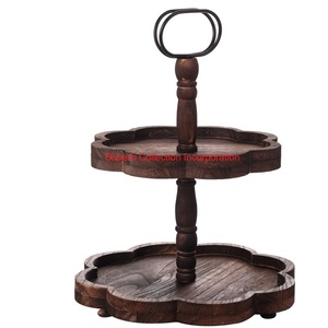 Handcrafted Mango Wood 2 Tier Cake <b>Stand</b> For Desserts <b>Cupcakes</b> And Fruits Decorative Platter With Metal Handle For Home Decor - Product Image 4