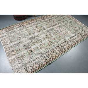 Tapis en laine beige vert classique 4.9x8.3 pieds motif patchwork en peluche pour adolescent pour entrée ou été chevet latex soutenu - Product Image 2