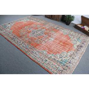 Alfombra vintage grande de 6.5x10.4 pies (198x318 cm), alfombra turca con diseño de plantas y árboles en color naranja. - Product Image 4