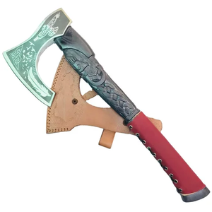 Hache viking en acier damas gravée personnalisée avec gaine en cuir décorative prête au combat manche en bois forgé à la main de qualité industrielle - Product Image 3
