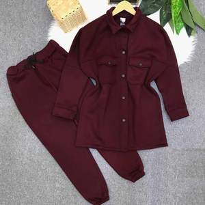Ladies' 2-Piece Botton with Pocket Sweatshirt Set Comfortable Clothing for Women with Matching Sweatshirt <b>Pants</b> - Product Image 1