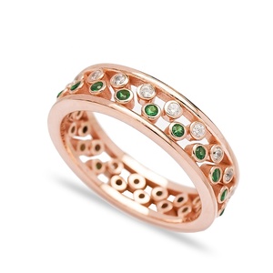 Dainty Two Band <b>Rings</b> Together Emerald and White CZ Stone Wholesale Turkish 925 Sterling Silver Jewelry Handmade Fine Jewellery - Product Image 1