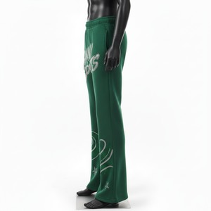 Pantalones Acampanados de Felpa de Algodón y Poliéster Premium, Verde Oscuro, Tela Suave y Cálida, con Pedrería Termoadhesiva y Logotipo Personalizado - Product Image 3