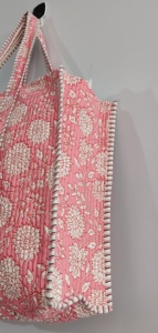 Yoga Shopping plage artiste Boho sac de week-end matelassé fourre-tout épaule Patch sac coton imprimé à la main Floral écologique durable ba - Product Image 6