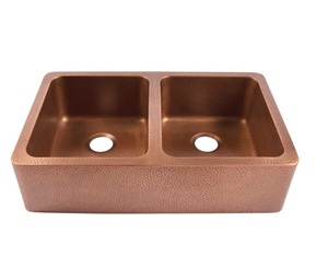 Fregadero de cocina de pared doble de cobre martillado de lujo de granja antigua Lavabo de metal del fabricante directo - Product Image 1