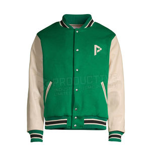 Men's Lightweight <b>Canvas</b> Leather Jacket with Stylish Lettermen Design <b>Long</b> Sleeves and Stand Collar for Winter Season - Product Image 1