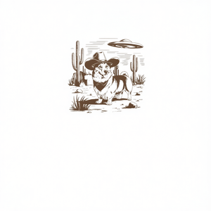 เสื้อยืดลายยูเอฟโอ คอร์กี้ สไตล์วินเทจยุค 90 แนวคาวบอยเอเลี่ยนตะวันตก เสื้อผ้าโปรโมชั่นสนุกๆ พร้อมธีมตะวันตก - Product Image 3