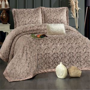 Ensemble de couvre-lit Guzide ELIZ Classic 4 pièces rayé en rose séché, 100% chenille tissée, anti-acariens, lavable, taille King, pour usage domestique - Product Image 1