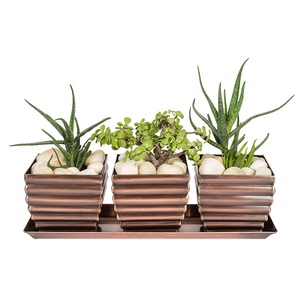 Ensemble de pots de fleurs en cuivre de style ferme avec plateau pots de fleurs vintage en métal galvanisé pour décoration intérieure et extérieure - Product Image 1