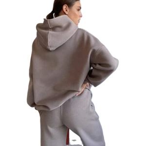 Conjunto de 2 piezas informal de trabajo para mujer de talla grande personalizado pantalones de chándal con capucha bordados colección de otoño tela de algodón - Product Image 3