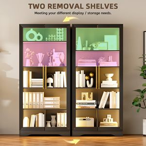 ตู้โชว์กระจกหรูหราพร้อมไฟ LED ประตูกระจก ชั้นวางปรับได้ ขายส่งตู้โชว์ 5 ชั้นสำหรับของสะสม - Product Image 4