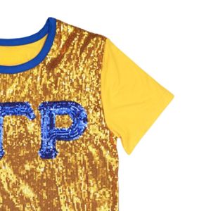 Sigma Gamma Rho SGRho Sequin Tee Or Bleu Lettres Grecques Sparkle Sorority Apparel Brodé Greek Life Fashion T Shirt - Product Image 3