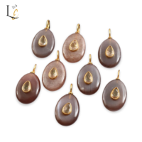 Pendentif ovale en pierre de lune chocolat naturelle avec incrustation de zircon, en argent sterling 925, pendentifs fins, breloques pour la fabrication de bijoux, 18 mm