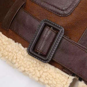 Veste pour homme en peau de mouton, veste décontractée d'hiver pour homme en peau de mouton véritable, veste en cuir sherpa, veste chaude d'aviateur, col en fourrure, ODM - Product Image 6