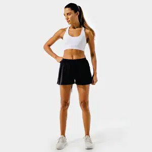 96% Nylon 4% Spandex True Fit Damen Onyx & Flame Flux 2-in-1-Shorts mit hoher Taille und versteckter Tasche in der Futters chicht