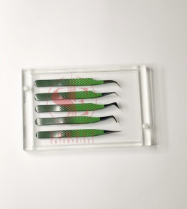 New Style Private <b>Label</b> Stainless Steel Eyelash Tweezers Christmas Green Color <b>Applicator</b> Volume Tip Sustainable Eco-Friendly - Product Image 5