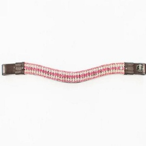 Bandeau à sourcils en cuir en forme de vague marron havane ou noir avec 5 rangées de cristaux décoratifs bleus et blancs en métal. - Product Image 2