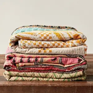 Hand Block Kantha Tages decken Kantha Quilt Indian Vintage Reversible Throw Handmade Decke Großhandel Lot zu Massen preisen OEM