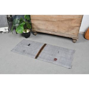 Alfombra de lana gris moderna de 1,4X3,7 pies, alfombra plana turca de tejido grande para sala de estar, pasillo, patrón de retazos, respaldo de látex - Product Image 3