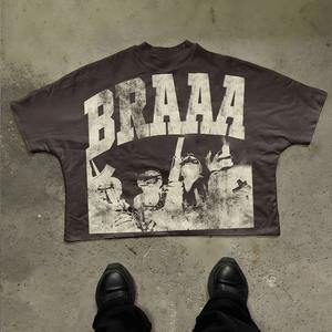 T-shirt à manches d'été lourd 100% coton personnalisé pour hommes motif solide imprimé graphique coupe brute ourlet incurvé Boxy recadrée - Product Image 5