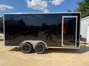Free Shipping 7x16 V-Nose Enclosed <b>Cargo</b> <b>Trailer</b> Black Aluminum Side Door Dual Axle 1001-2000 kg Payload - Product Image 4