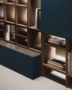 Modern luxury oak wood <b>wall</b> unit TV stand with integrated home office <b>desk</b> and bookshelf - Product Image 4