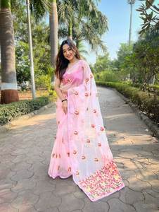 Alia Bhatt Wear New Soft Organza Silk avec multi-fils et broderie Work Saree 5.5mm 100% Pure Silk - Product Image 6