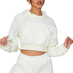 Best Quality OEM Stylish Women Crop Gym Hoodie Breathable Wholesale Hot Selling Quick Dry Custom Logo Size Women Crop Hoodie - Product Image 5