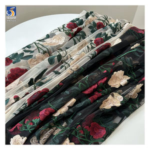 YX1120 tela de malla de flores bordadas multicolor cara bordado soluble en agua tela de tul de rosas grandes Francés parisino - Product Image 2