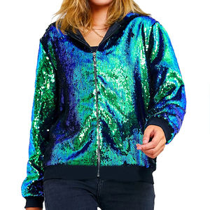 2025 Women's Fashion Casual Solid Pattern Flip Color <b>Sequins</b> Knitted Baseball <b>Jacket</b> Breathable New Europe USA Shiny Loose - Product Image 3