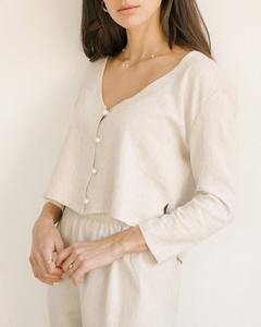 Conjunto de 2 Piezas de Lino Natural Transpirable con Estampado Floral Vintage para Mujer, Diseño Personalizado ODM, Elegante, Manga Larga, con Botones, Resistente a las Arrugas - Product Image 2