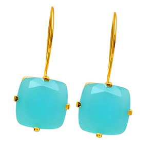 Forma de cojín Aqua Calcedonia Piedra preciosa Ajuste de Punta hecho a mano Pendientes de alambre de oreja fija Joyería Pendiente de moda para mujer - Product Image 4