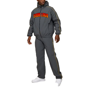 Ensemble de jogging personnalisé en nylon à fermeture éclair logo brodé survêtements coupe-vent pantalons de survêtement à capuche cordon de serrage ensemble veste et pantalon de gymnastique - Product Image 6