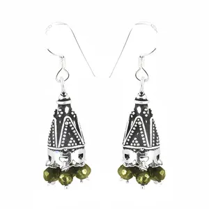925 Silver Drop <b>Earrings</b> with <b>Green</b> Gemstone Geometric Pattern Multifaceted Zircon for Wedding Party a Stylish Gift for Women - Product Image 2