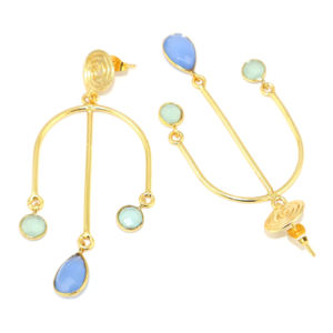 Pendientes Colgantes de Metal de Latón Chapado en Oro de 18K con Diseño de Alambre de Moda de Lujo, Cuarzo Hidro de Corte a Cuadros y Diseño Atemporal, Venta al por Mayor - Product Image 3