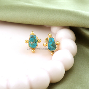 ต่างหูเม็ดเดี่ยวเทอร์ควอยส์ธรรมชาติทำด้วยมือต่างหูทองเหลืองชุบทอง18K สำหรับผู้หญิง - Product Image 1